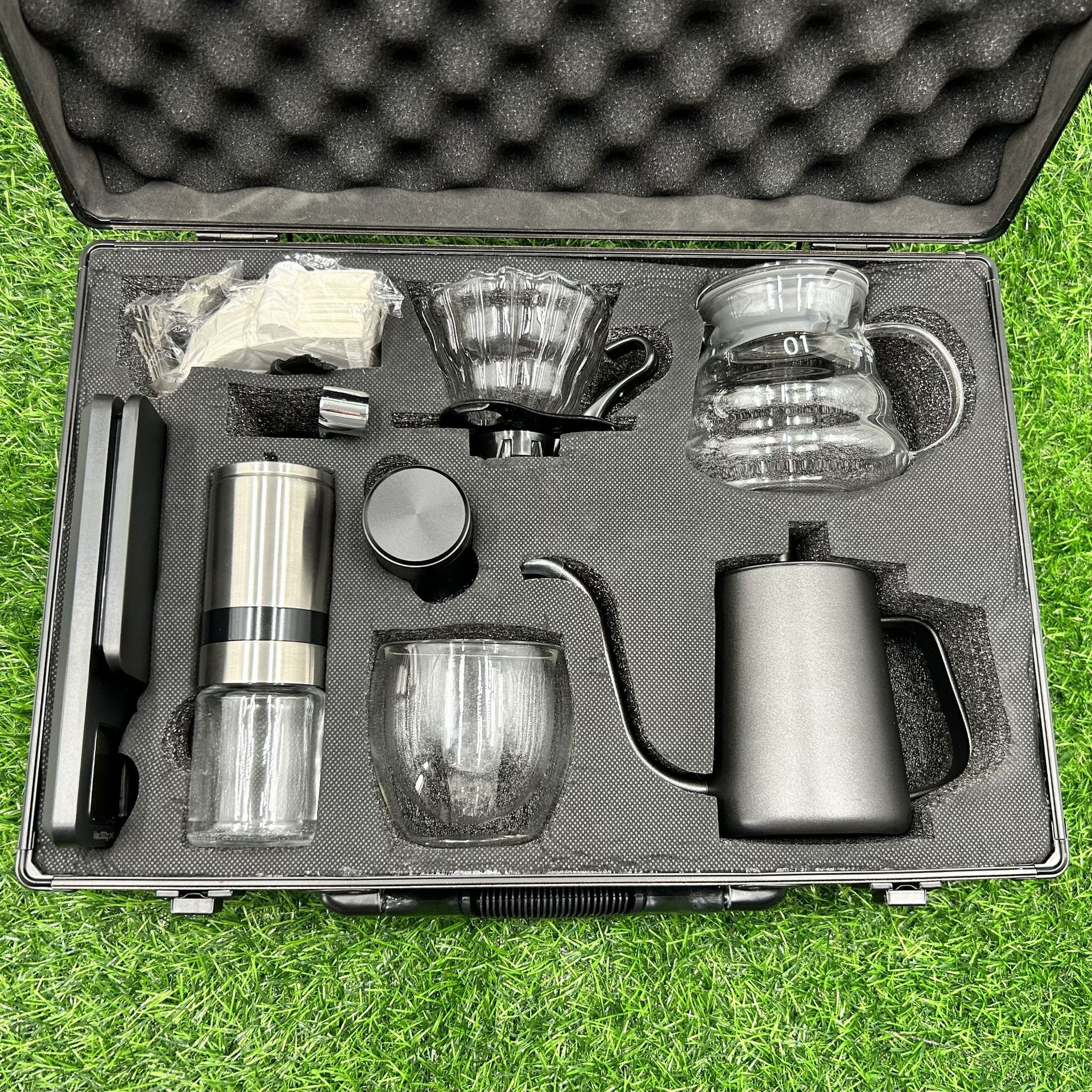 Exquisito caja de aluminio mano-elaborada café traje mano café caja de regalo conjunto de 10 viaje al aire libre portátil café traje