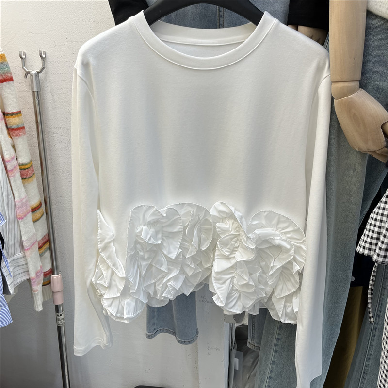 Round Neck Pullover Korean Style Stretch T-Shirt Top Autum New Long-Sleeved Lace Bottoming Shirt Simple, Fashionable, Sweet and Versatile Round Neck Pullover Korean Style Stretch T-Shirt Top Autum New Long-Sleeved Lace Bottoming Shirt Simple, Fashionable, Sweet and Versatile