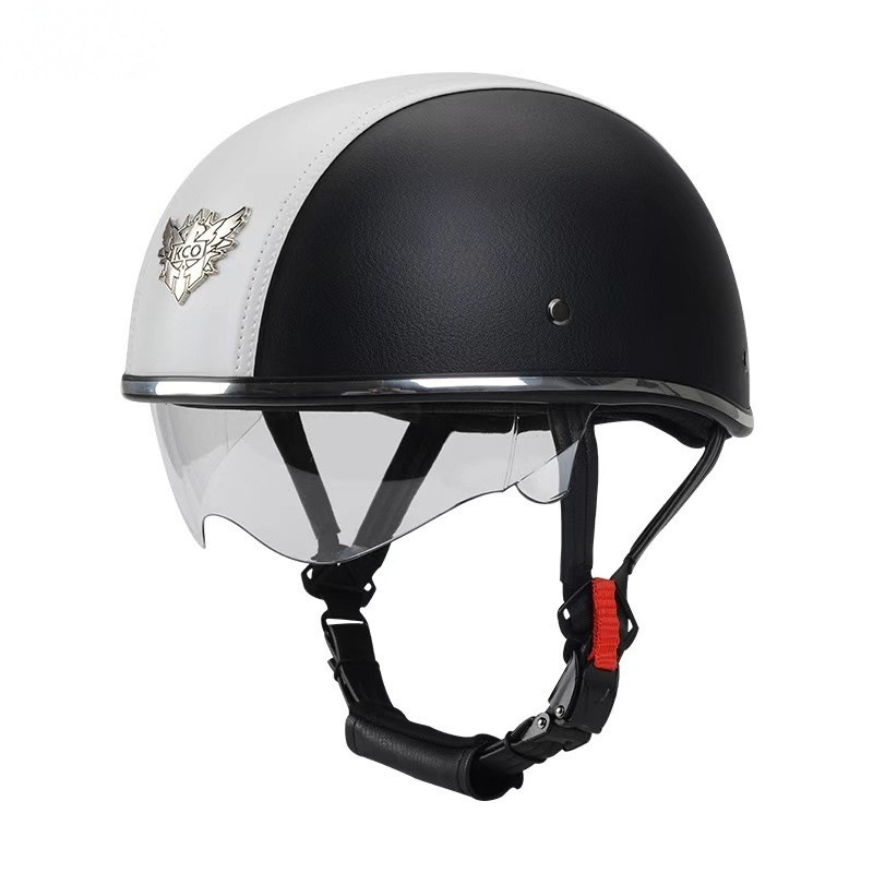 Motorcycle Helmet Retro Half Helmet Spring and Summer Lightweight Women's Electric Bike Riding Scoop Helmet Men's Cruise Motorcycle Safety Helmet