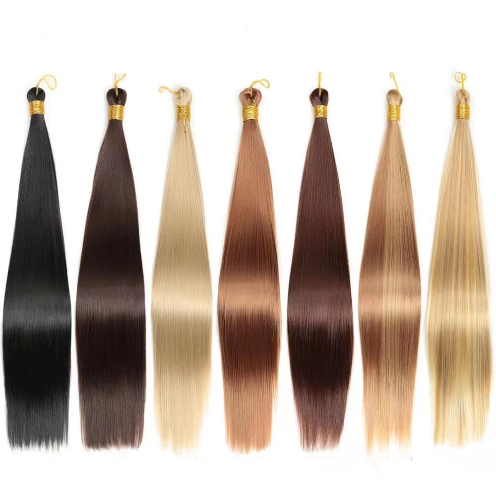 Perruque synthétique synthétique lisse en vrac, Extension en soie à haute température, poignée lisse_voghion.com