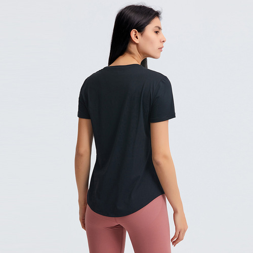 New lightweight, breathable, quick-drying, loose-fitting sports top, versatile slim-fitting solid-color fitness short-sleeved yoga wear