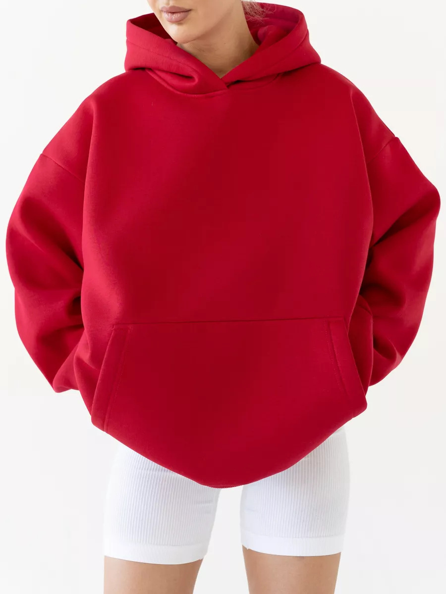 Women's Oversized Hooded Sweatshirt With Pockets And Long Sleeves_voghion.com