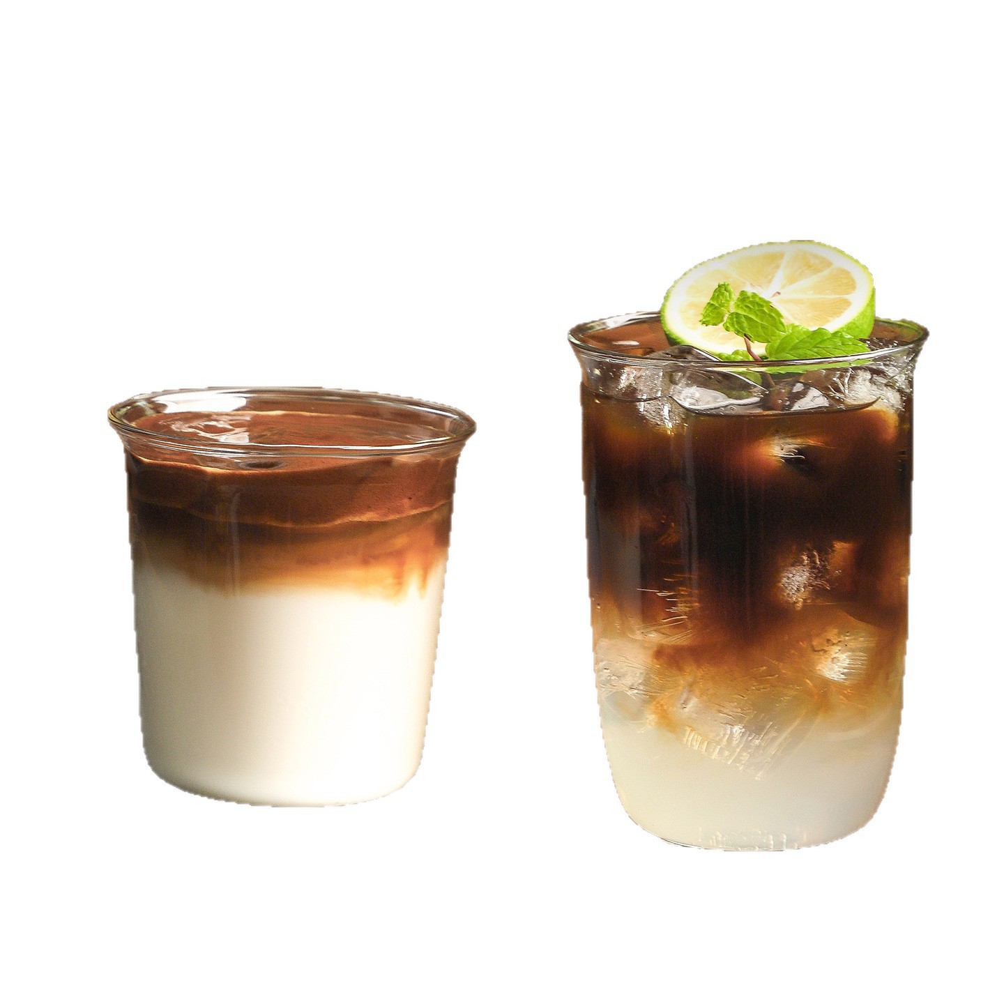 Taza de vidrio transparente retrógrada de boca ancha taza de latte resistente al calor taza de extracción de hielo taza de café americana taza de bebida fría taza de jugo