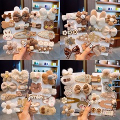 Winter and Autumn Plush Bear Hair Accessory for Kids, Woolen Flower Hair Clip, Non-Damaging, Full Coverage, Cute Bow Hairpin, Head Decoration