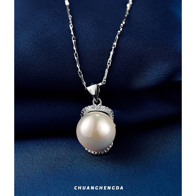 Collar de perlas de piedra de plata S925 mujer simple coreana madura colgante ligero de lujo moda joyas de cadena de clavícula