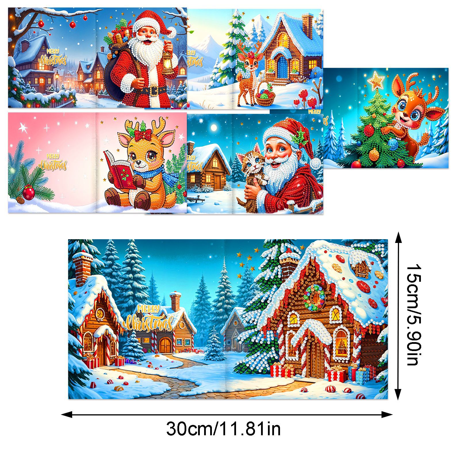 Explosiones transfronterizas de Navidad multiserie de tarjetas de felicitación puntuales hechas a mano 9 conjuntos de sobre de diamante 6 conjuntos de dibujos animados