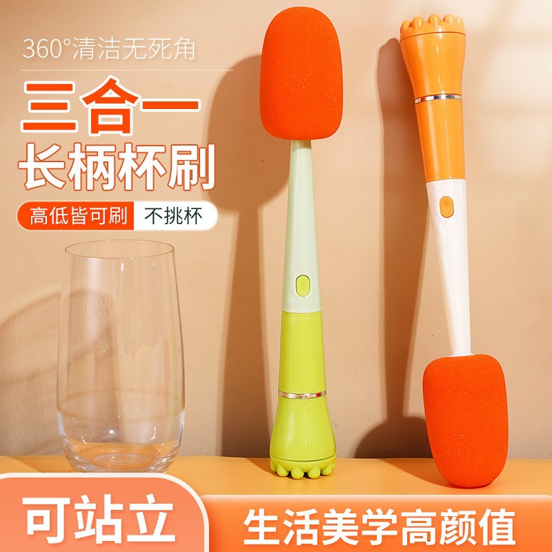 Hogar multi-funcional botella boca taza cepillo de lavado mango largo zanahoria taza cepillo extraíble tres en uno biberón pezón cepillo de limpieza
