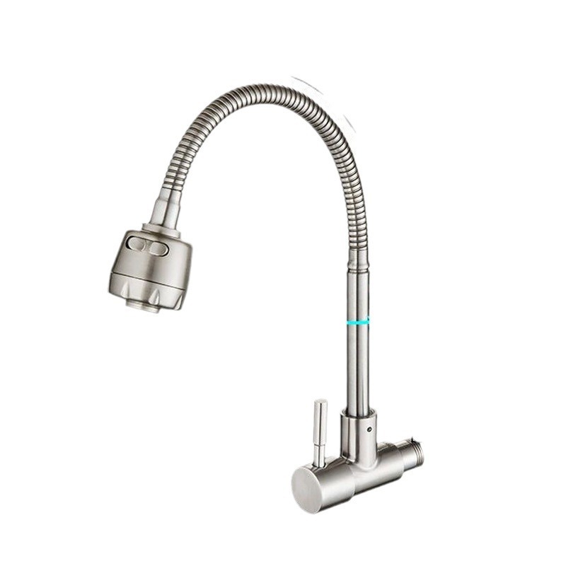 304 ステンレス鋼シングルコールド蛇口キッチン蛇口卸売家庭用エンジニアリングクロスボーダー 4 点シングルコールド大型曲線キッチン蛇口|undefined