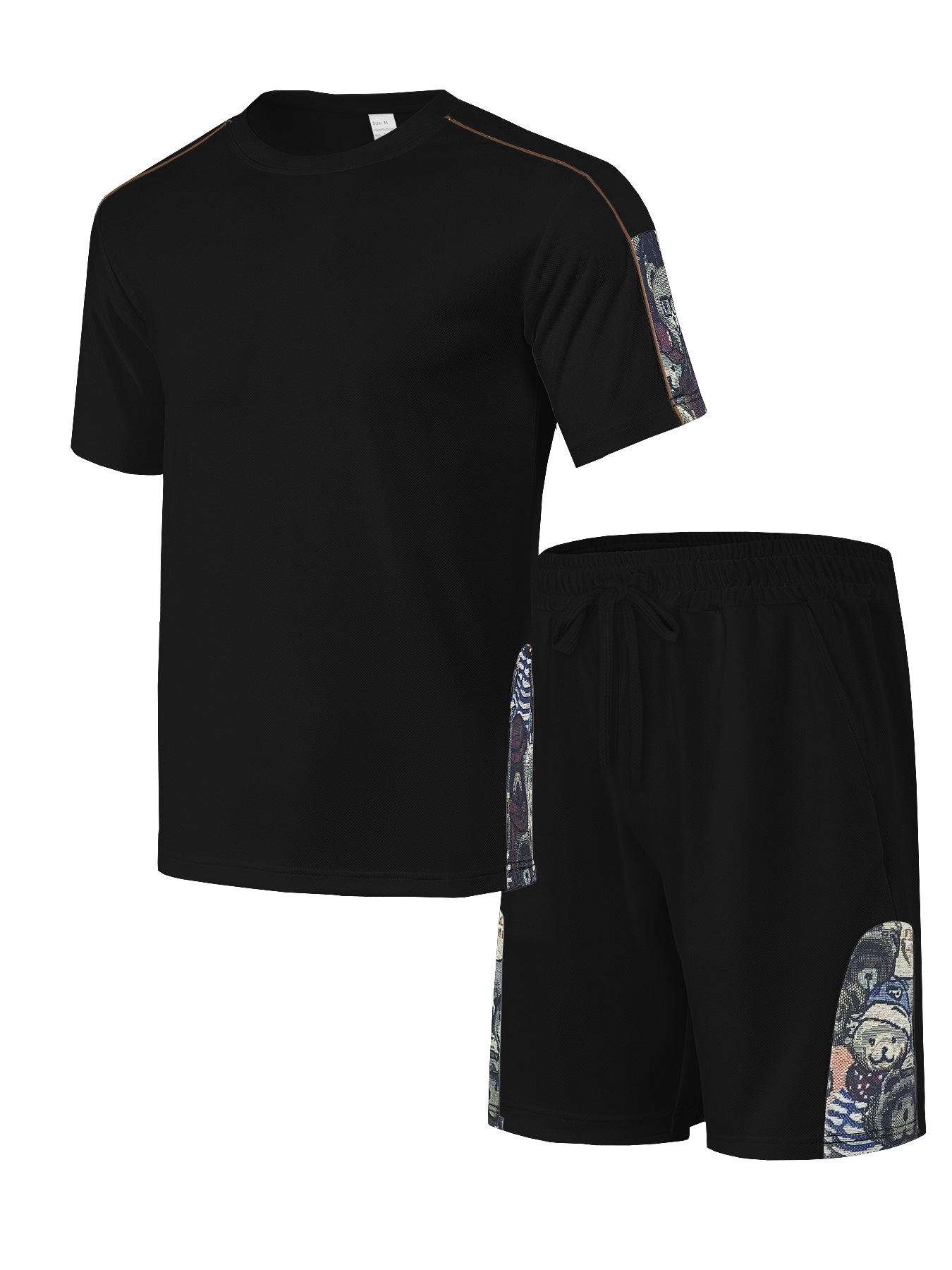 Men's Clothing Men's Trendy Sports Casual Hip Hop Round Neck Short Sleeve Bear Print Loose Fit Breathable Suit High Street Style_viptrois.com