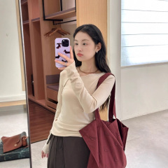 DIGM | 2025秋冬极简风斜领拼接针织衫修身打底衫长袖T恤女70257