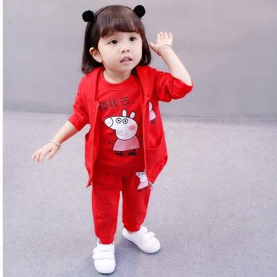 Girls Sports Suit Spring and Autumn  New Children's Autumn Clothes Children's Casual Little Girls Western Style Three-piece Set