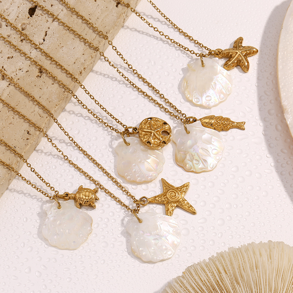 Plated 18K Gold Starfish Crab Turtle Pendant Necklace