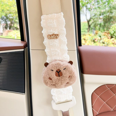 Seat belt shoulder pad – Kappi Barra car seat belt - capibala-on-the-front-1-puff-shoulder-pad