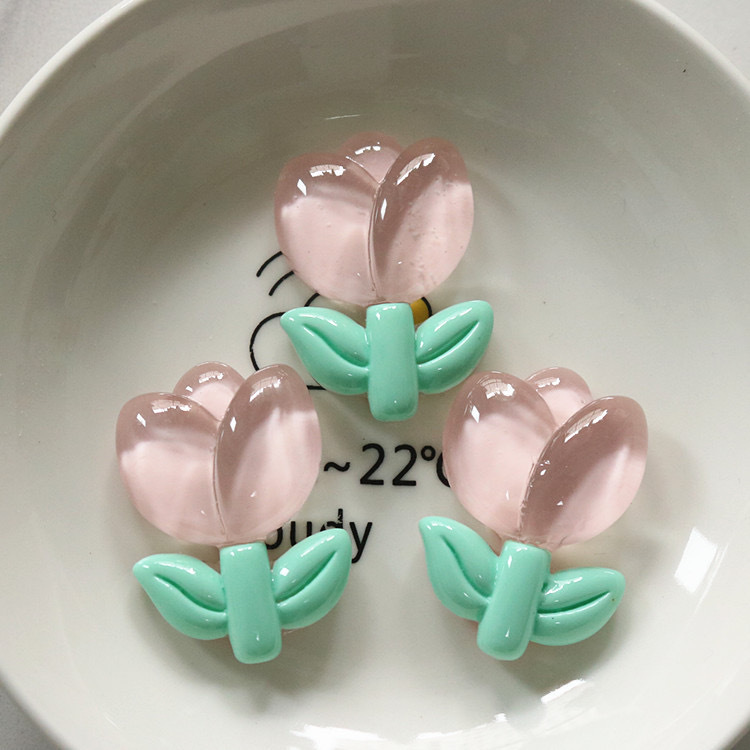 Transfronterizos hielo transparente tulipán accesorios de resina flor diy caja de papelería agujero perno de zapatos material de colgante de cabello