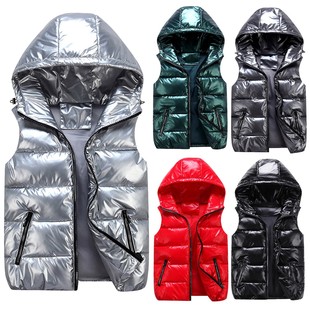 Autumn and Winter Bright Face Collar Down Vest Men's Trendy Brand Thickened Hooded Slim Fit Ware Cotton Couples
