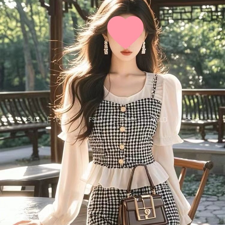减龄一整套穿搭今年流行的格纹连衣裙子套装秋装女2025年新款时尚|undefined