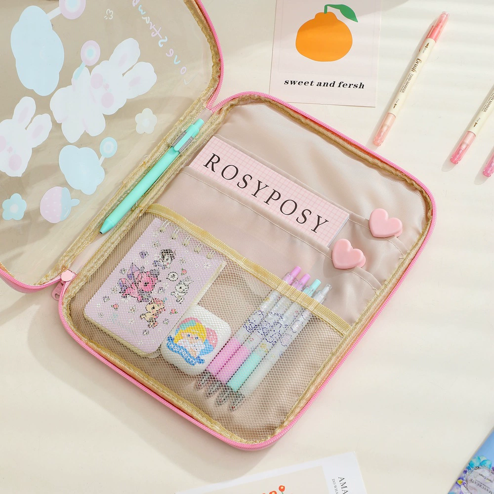 Transparent cartoon organizer bag PVC, protective case, with little bears, 11 inch, 10.5 inch
