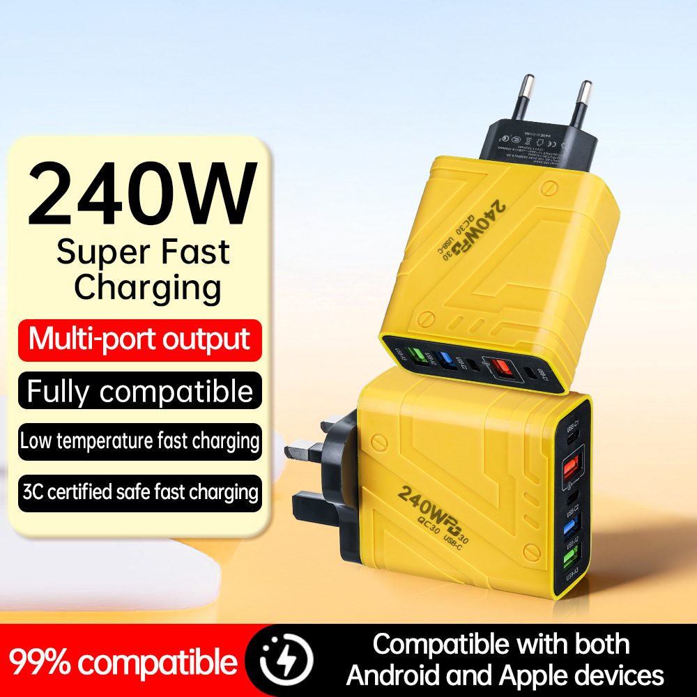 240W Mecha Style Multi-Port Fast Charging Charger 3Usb+2Pd Power Adapter Cross-Border Exclusive 5V2A Charging Head
