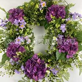 跨境亚马逊新品仿真紫色绣球花环门挂春夏季花环挂饰居家节日装饰