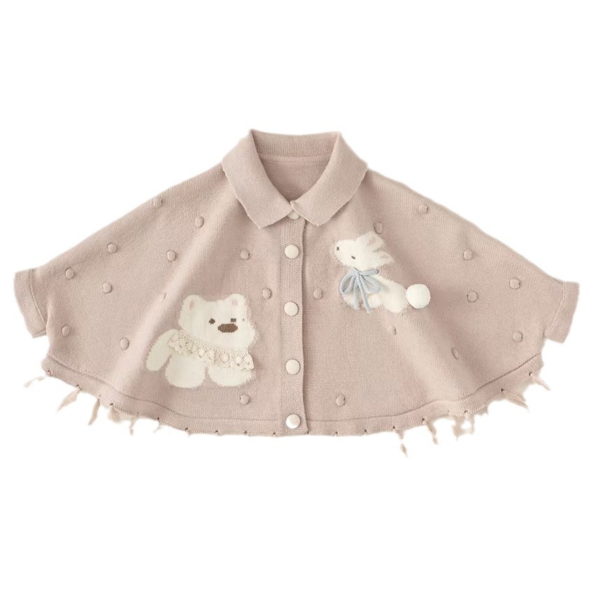 Jaqueta de malha para meninas 2024 Outono Nova coleção para meninas, Suéter solto com capuz e borla, Cardigan, Infantil_voghion.com