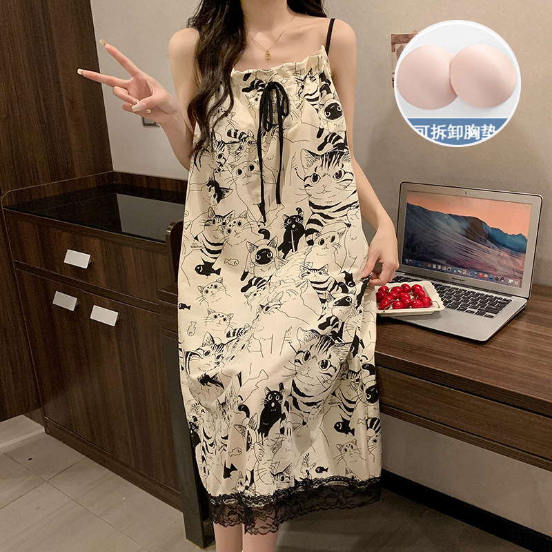 2025 nuevo gato con cojín de pecho pijama mujer de verano cabina de nubes de algodón lindos pijamas para el hogar ropa