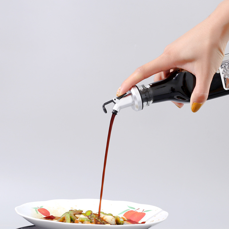 Botella de condimento de cocina olla de aceite de vidrio cuadrada a prueba de fugas sub-botella prensa salsa de soja botella de vinagre 500ml botella de salsa de soja