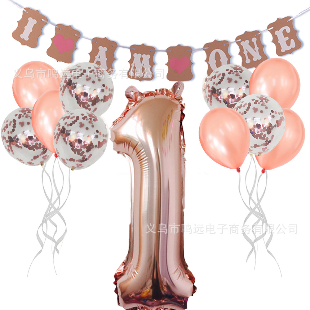 40 Inch Rose Gold Digital Balloon Set Baby One-Year-Old Banquet Sequin Latex Birthday Party Balloon Set