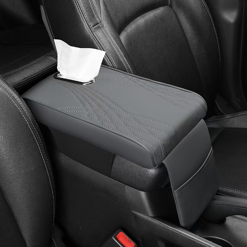 Leather Tissue Storage | Universal Armrest box pad - gray