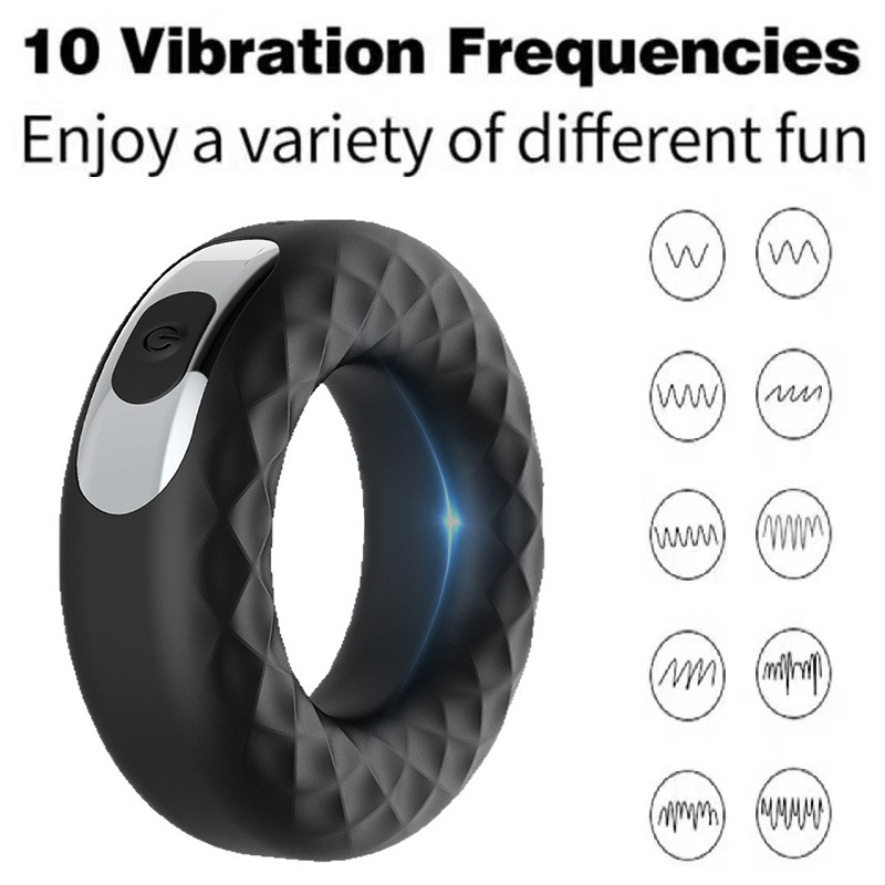 Rechargeable Vibrating Silicone Lock Ring, 10-Frequency Delay Cock Ring with Button Control — detail image 3