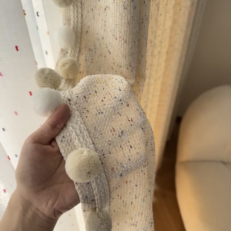 Designer Rainbow Bean Cotton Niche Cream Style Rainbow Bean Super Soft Cotton Linen Bedroom Curtain Girl's Room Shading Designer Rainbow Bean Cotton Niche Cream Style Rainbow Bean Super Soft Cotton Linen Bedroom Curtain Girl's Room Shading