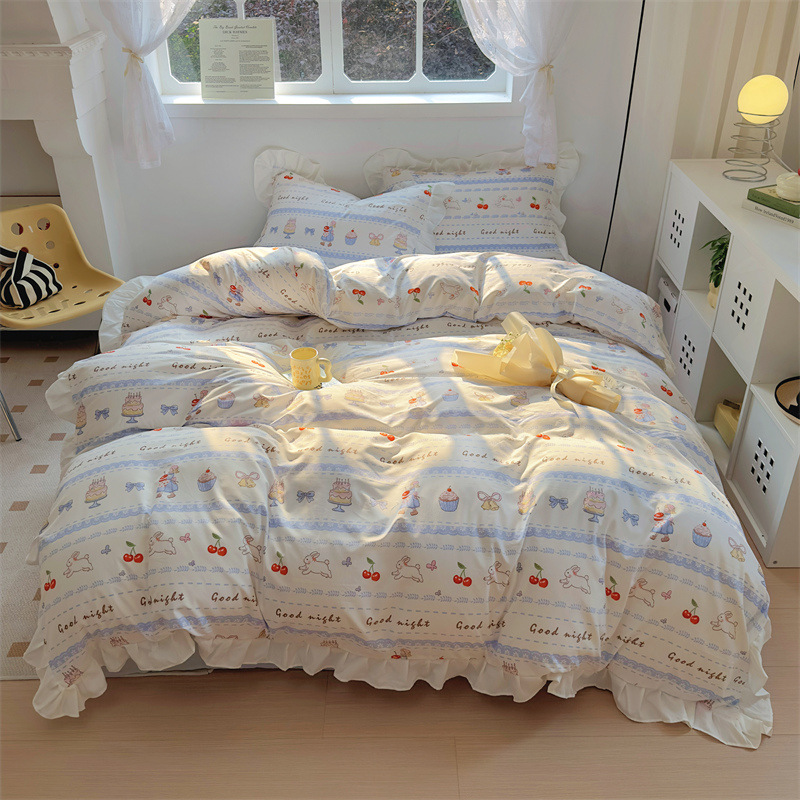 Nuevo estilo francés suave in encaje flor de algodón lavado con agua cama de cuatro piezas sábanas de cama