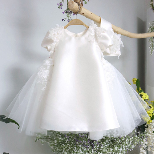 Princess Dress Children's Formal Wear 2024 New Middle and Small Children White Tulle Little Girl Princess Dress Kids