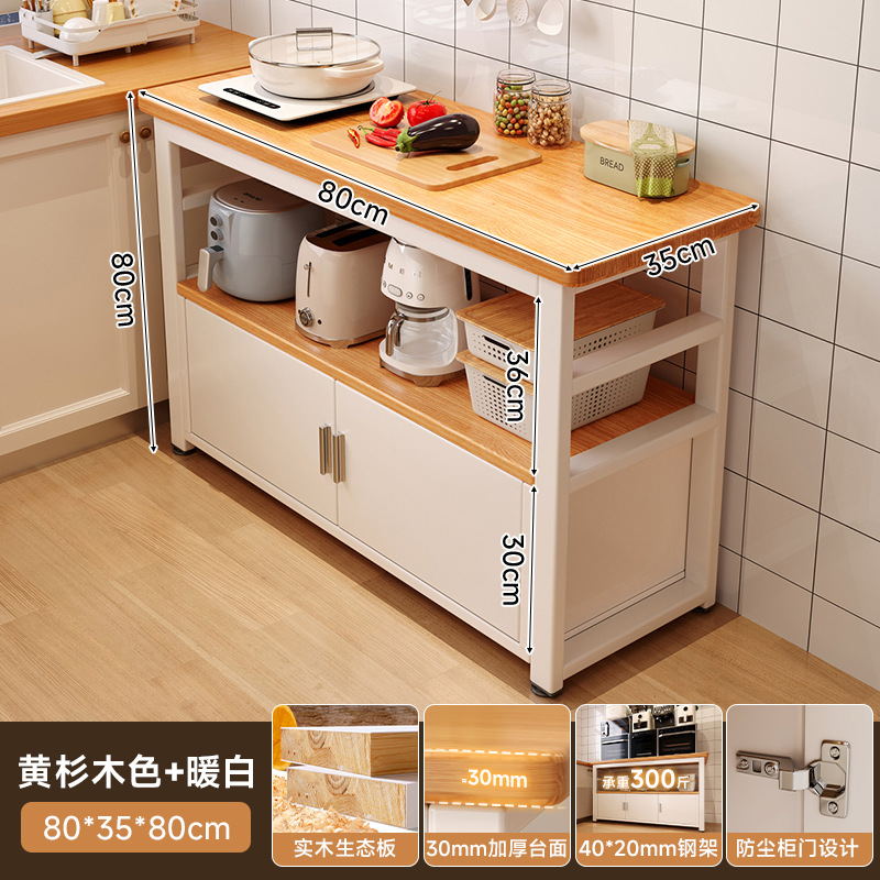 Estante de cocina armario de comedor multifuncional de madera maciza contra la pared mesa de trabajo microondas almacenamiento armario de comedor doméstico