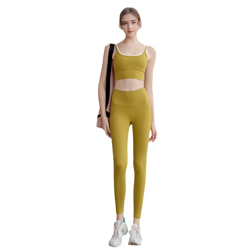 lulu same style hip lifting fitness running yoga pants bra two-piece set women's summer nylon sports yoga clothing set