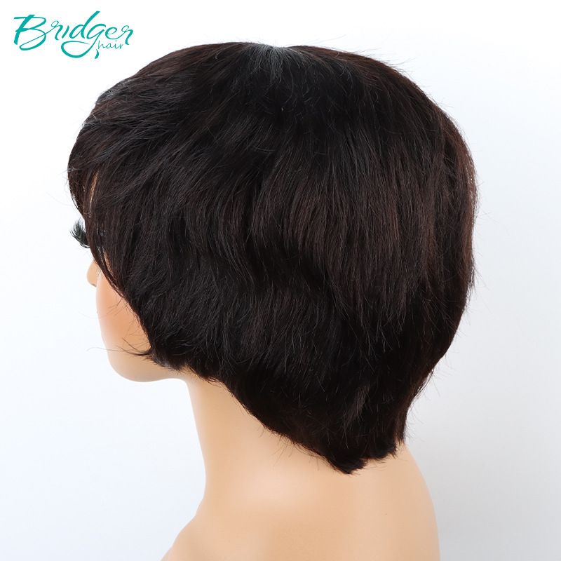Full-mechanism short styling head cover full machine real-life hair wig humanhair wigs_voghion.com
