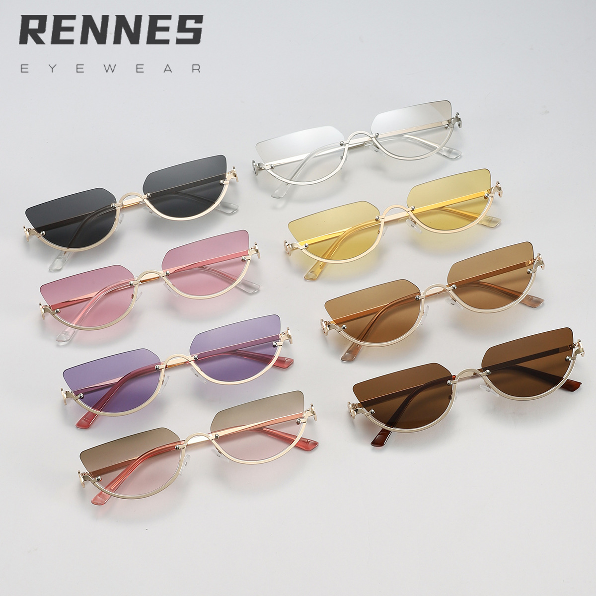 Nuevas gafas de sol de moda de medio marco de metal retro transfronterizas