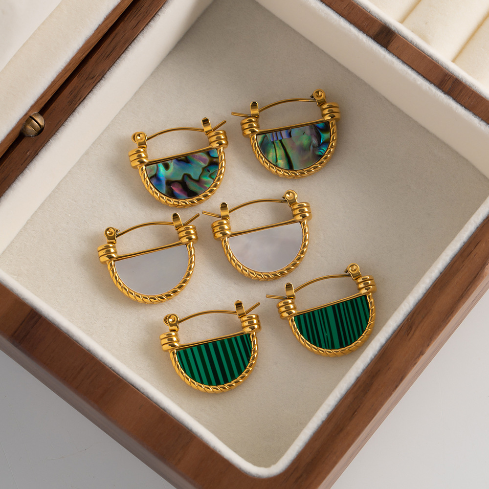 Retro Sector Stainless Steel Inlay Shell Earrings 1 Pair