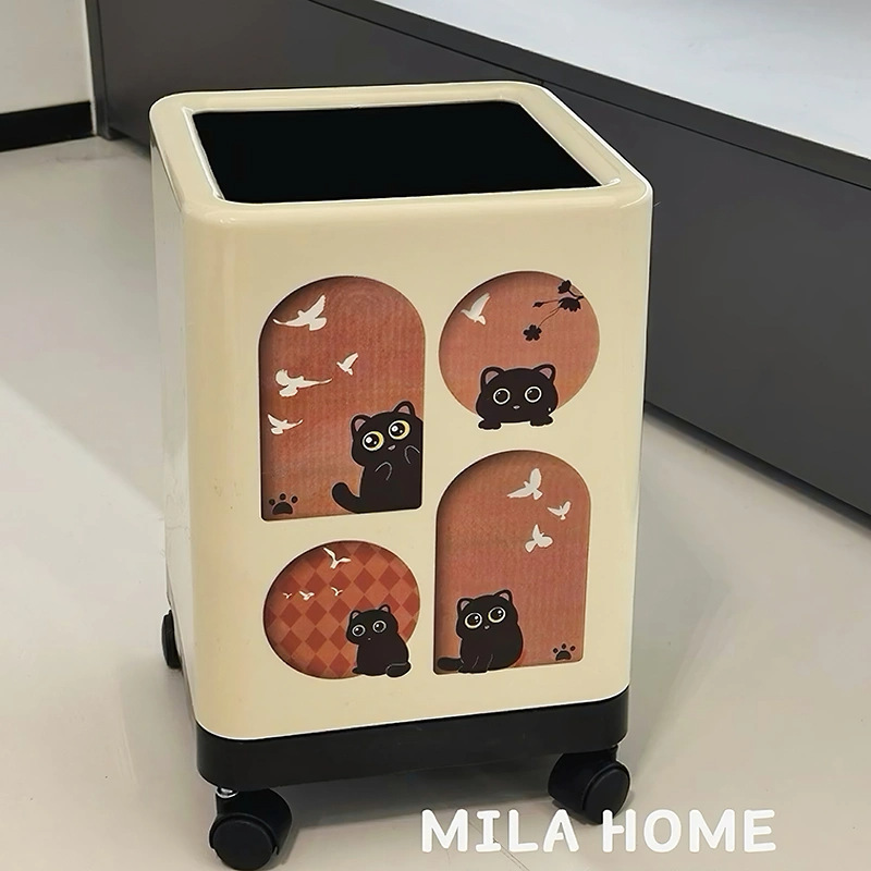 Living Room Trash Can for Home Use, New Vintage Style, Light Luxury, High-End, Large Capacity, High Appearance Value, Bathroom with Wheels, Movable