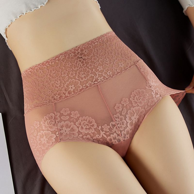 Lace High Waist Underwear Women's Pure Cotton Crotch Belly-lifting Hip-lifting Traceless Women's Summer Sexy Small Belly Shorts Thin