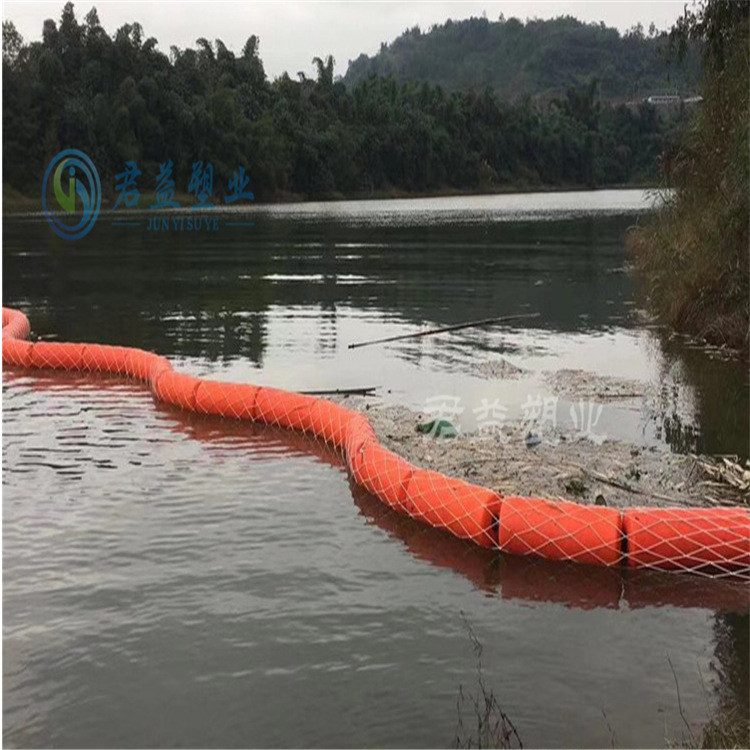 橘黄色一体式可挂网塑料拦污浮筒 河道环境治理拦垃圾浮体40*1米