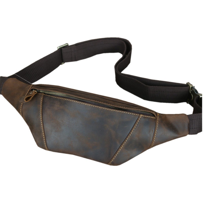 Bolso de la cintura de cuero de Caballo Loco de los hombres retro hecho a mano primera capa de piel de vaca bolsa de mensajero de cuero genuino al aire libre coreano deportes de equitación bolso de los hombres