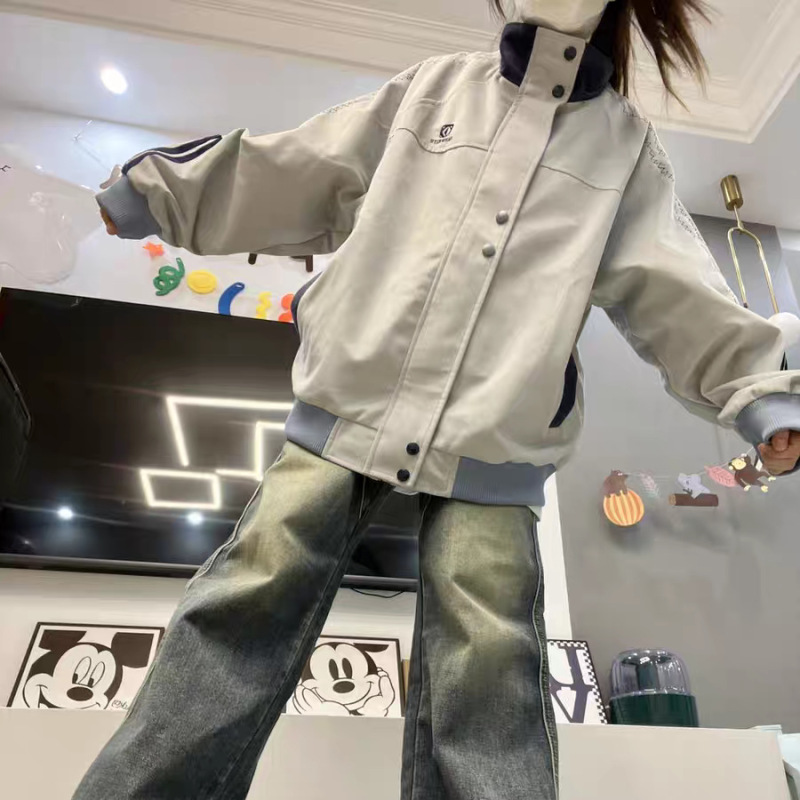 新品美式复古撞色外套女2025春秋季宽松休闲百搭夹克棒球服上衣|undefined