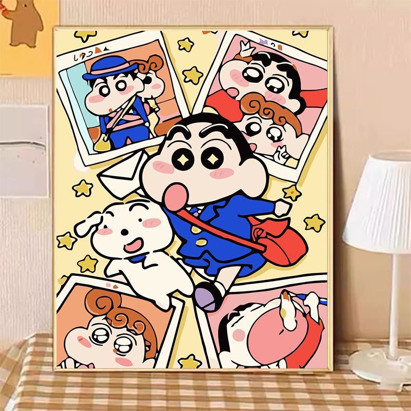 Crayon Shin-Chan Digital Oil Painting DIY Cartoon Animation Simple Hand-Painted Coloring Graffiti Filled Oil Painting Hanging Painting