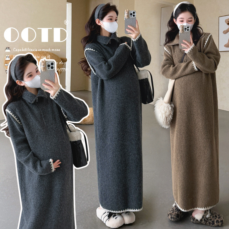 Autumn and Winter New Maternity Wear Autumn and Winter Maternity Sweater Zipper Straight Knitted Pregnancy Loose Long Maternity Dress Autumn and Winter New Maternity Wear Autumn and Winter Maternity Sweater Zipper Straight Knitted Pregnancy Loose Long Maternity Dress
