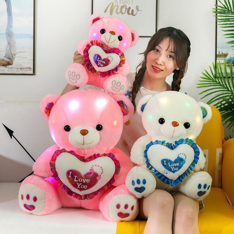 Corazón abrazando luminoso oso de peluche muñeca de peluche de juguete almohada niña niños regalo oso de peluche transfronterizo al por mayor