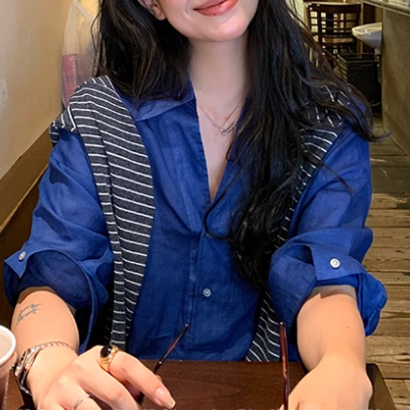 2025舒适苎麻中袖衬衫女秋季新款高级感宽松设计感衬衣显白上衣女