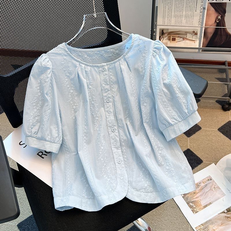 Plus-Size White Short-Sleeve T-Shirt for Women, Summer New Korean Style, Loose Fit, Slimming, Waist-Cinching, Puff Sleeve Top