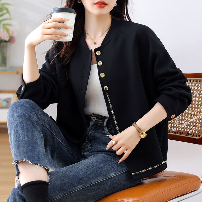 实拍黑色棒球服外套女秋短款新款宽松大码女装上衣|undefined