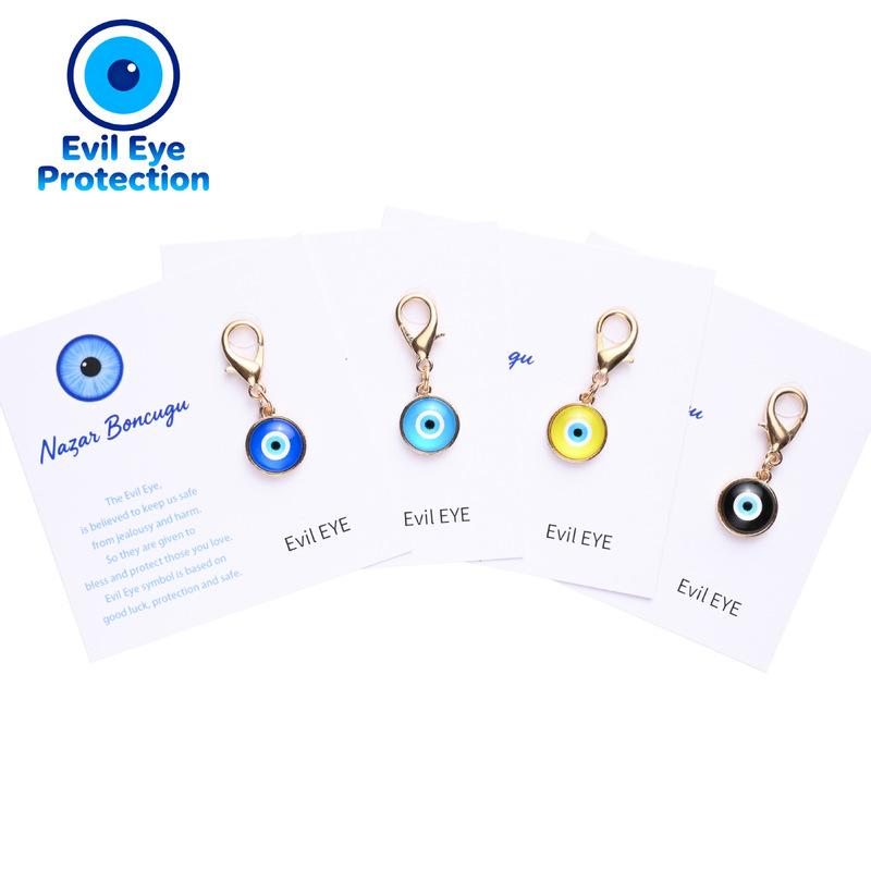 Cross-Border New Product English Good Luck Card Evil Eye Keychain Turkish Blue Eye Devil Eye Small Pendant Cross-Border New Product English Good Luck Card Evil Eye Keychain Turkish Blue Eye Devil Eye Small Pendant