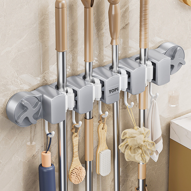 Suction Cup Mop Wall-Mounted Clip Broom Mop Household Bathroom Strong Fixed Hook No-Drill Mop Holder